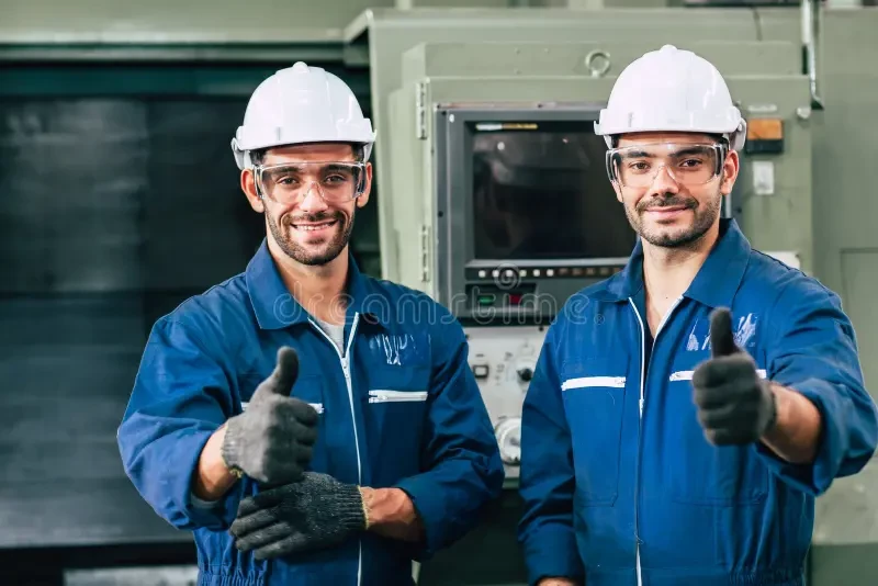 2 hombres con uniformes de taller